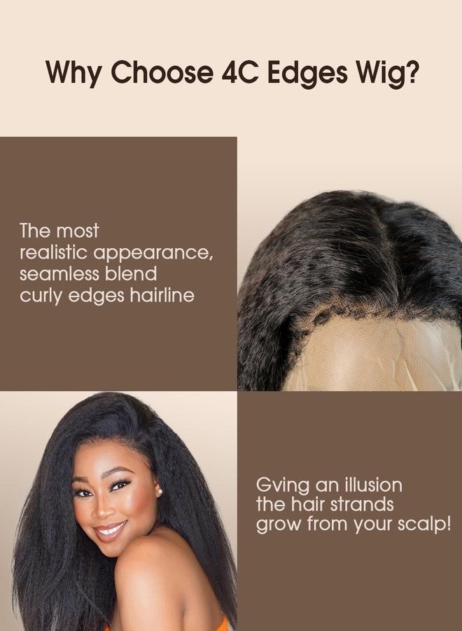 MENTOR 4C Edges Kinky Straight Lace Front Wigs Human Hair Yaki Stairght 13x4 HD Transparent Lace Frontal Kinkystraight Wigs with Curly Edges Hairline Pre-Plucked 180% Density 18 inch - Image 2